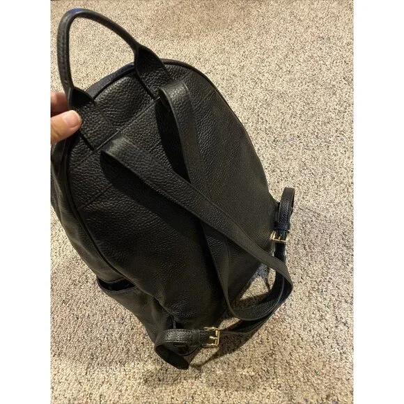 Michael Kors Black Leather Abbey Backpack Black Gold